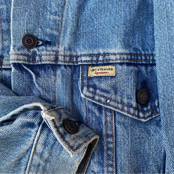 Levi Strauss Signature Mens XL Denim Trucker Jacket Blue Jean Biker Workwear - Picture 2 of 14